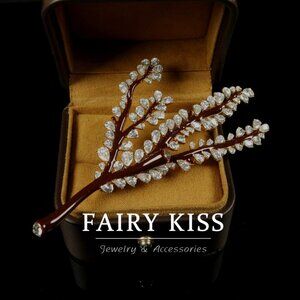 Luxury Gold Tone Rhinestone Branch Pin